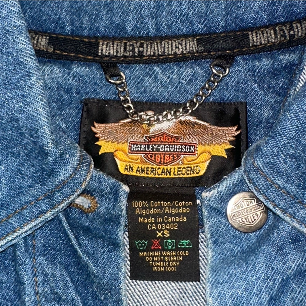 Harley Davidson Denim Cropped Ombré Jean Jacket XS Vintage Biker Motorcycle - Picture 10 of 14